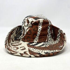 Vtg Topi Safari Hat Unisex 7 3/4 Animal Print Wide Brim 100% Cotton Kenya Made